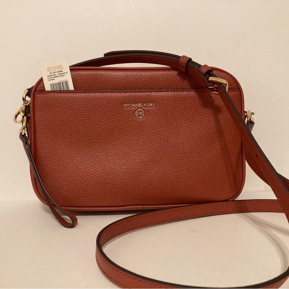 Michael Kors Lg EW Camera Crossbody Bag Leather Terracotta